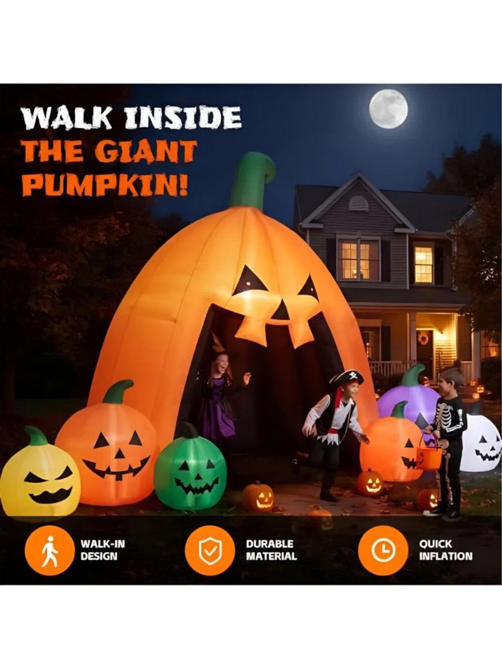 14.5FT Halloween Inflatable Walk-in Pumpkin House with LED Lights